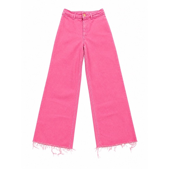 Zara Denim - Zara High Rise Wide Leg Pink Raw Hem Jeans Women's Size 4